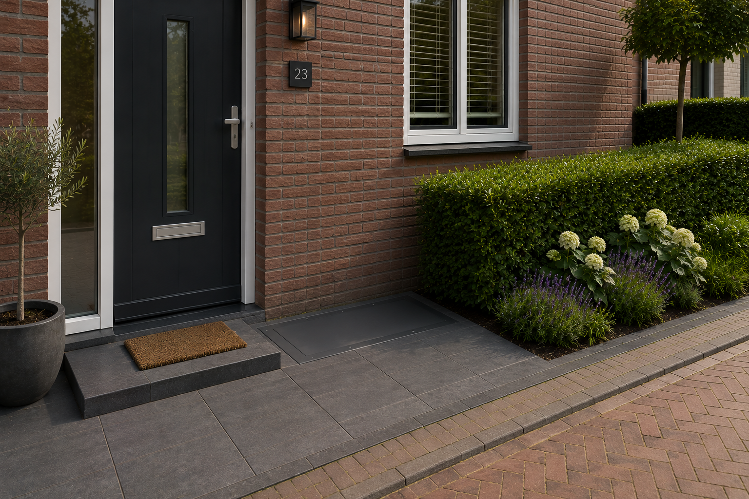 Een prachtig vlak weggewerkte deksel van De Batterij Kelder, direct naast de voordeur.